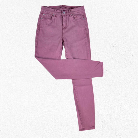 7 for all mankind Mauve Pink High Waisted Ankle Color Skinny 7FAM Jeans Size 26 - Picture 1 of 8